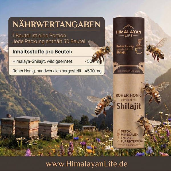 Rohhonig-Sticks mit Shilajit – 30 Einzelportionsbeutel